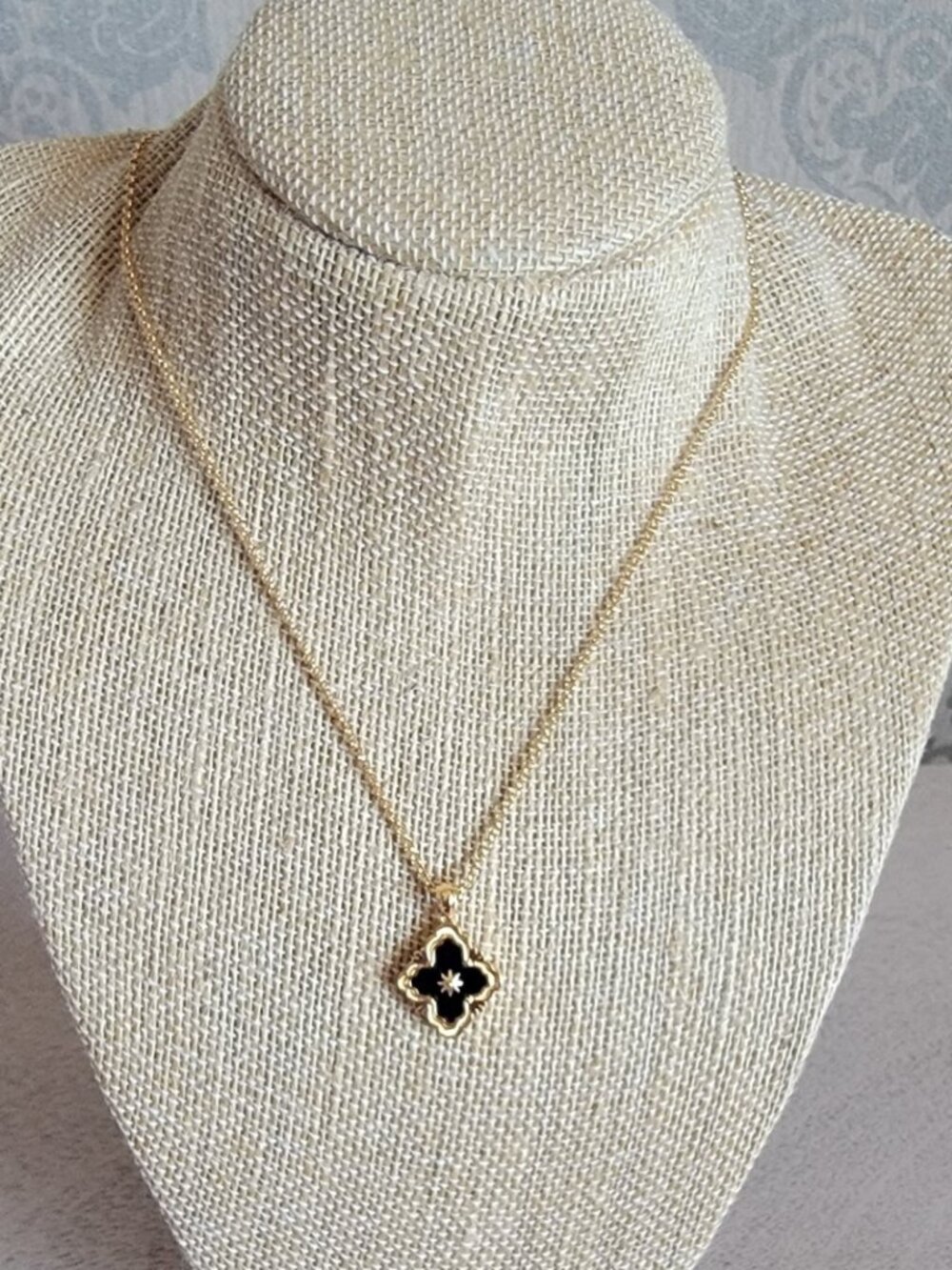 Designer Inspired Gold Tone Necklace w/ Black Pendent